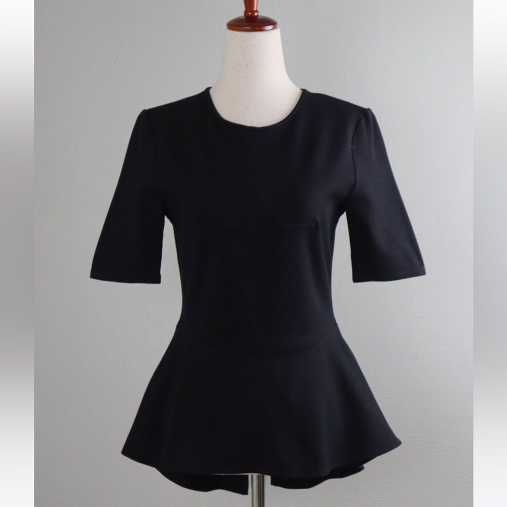 BCBG MAX AZRIA - Solid Black Ponte Stretch Evia Peplum Top